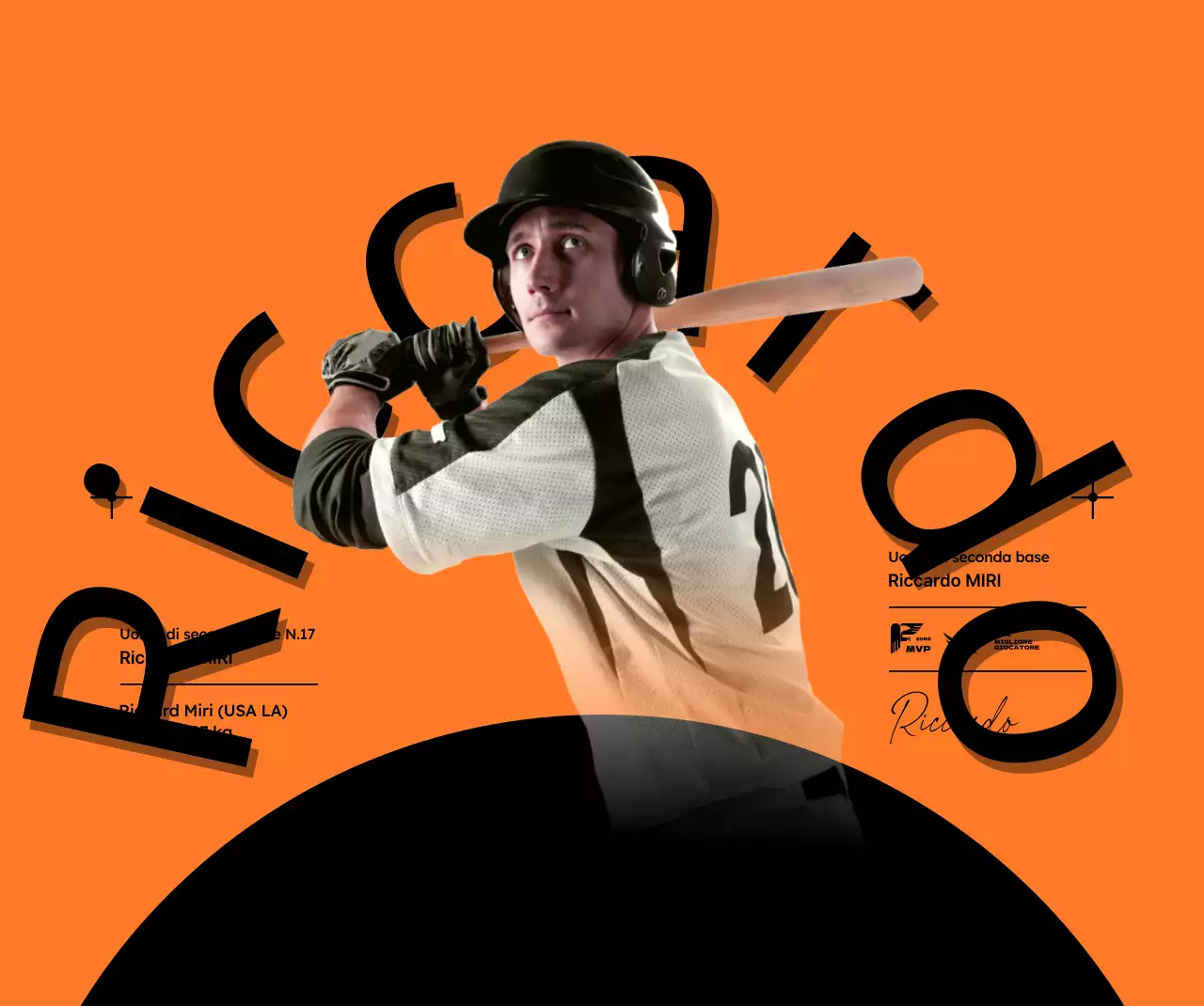 Design sportivo con titoli in grassetto e foto di giocatori