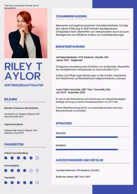 Modernes Portfolio für Vertriebsmitarbeiter in Blau und Weiß