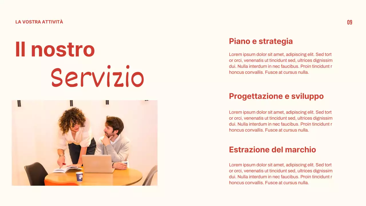 Presentazione del profilo aziendale minimale in rosso e beige