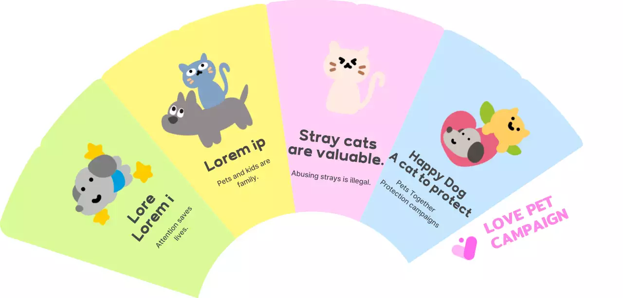 Pet advocacy campaigns with animal illustrations and colorful colors