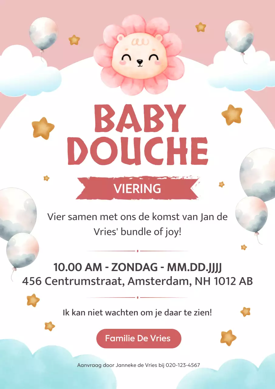 Roze eenvoudige basiskaart voor baby shower feestelijke uitnodiging