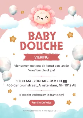 Roze eenvoudige basiskaart voor baby shower feestelijke uitnodiging