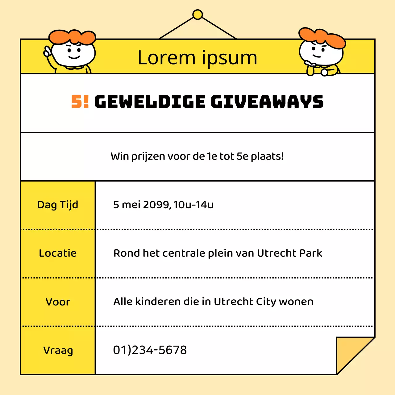 Een eenvoudige aankondiging voor Kinderdag in geel en oranje