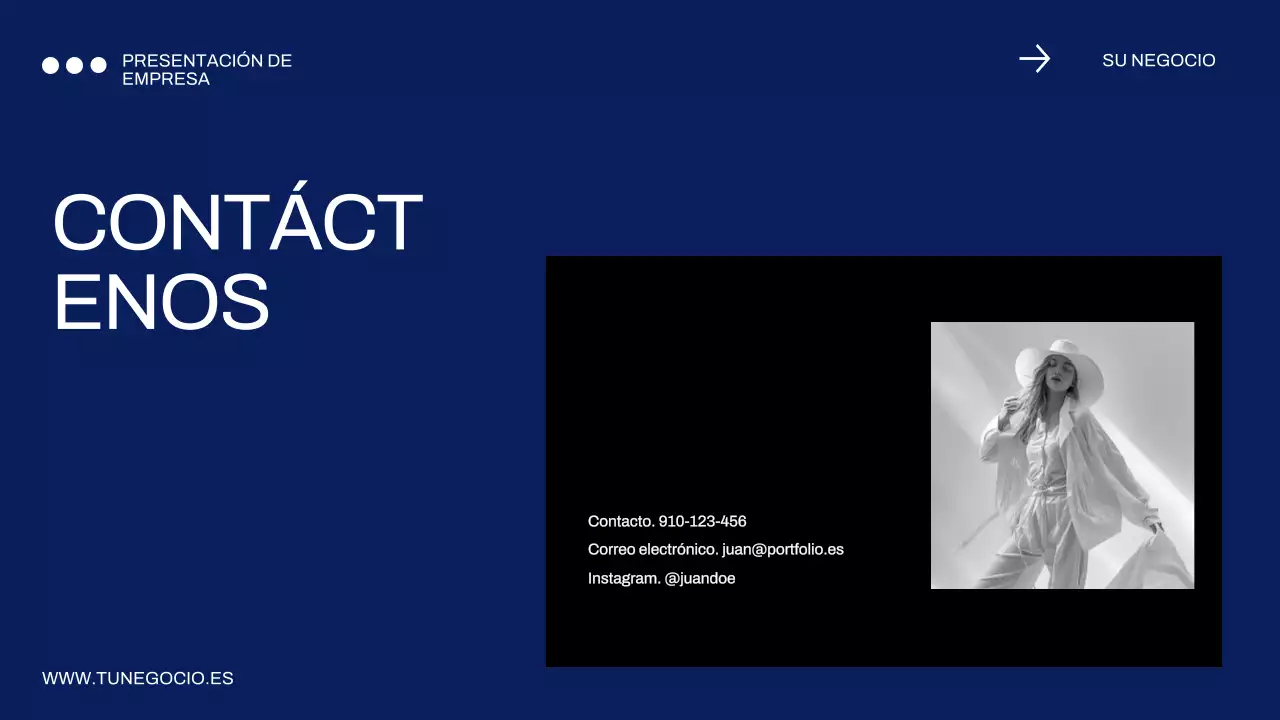 Perfil empresarial minimalista en azul y negro