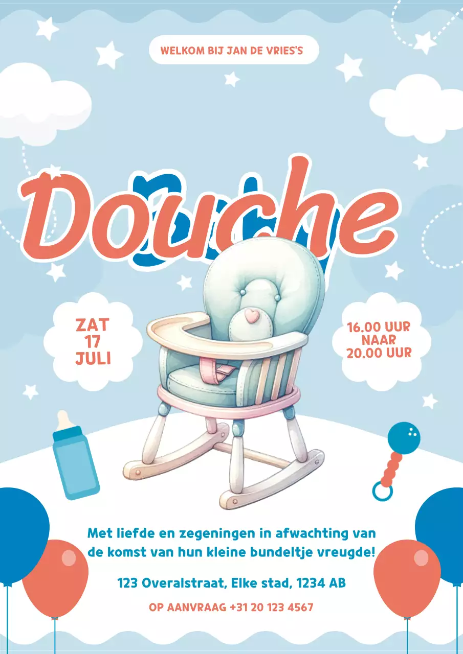 Blauw Oranje Modern Effen Welkomstboodschap Baby Shower Poster Bord