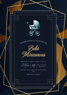 Invitación de lujo para baby shower en negro y dorado