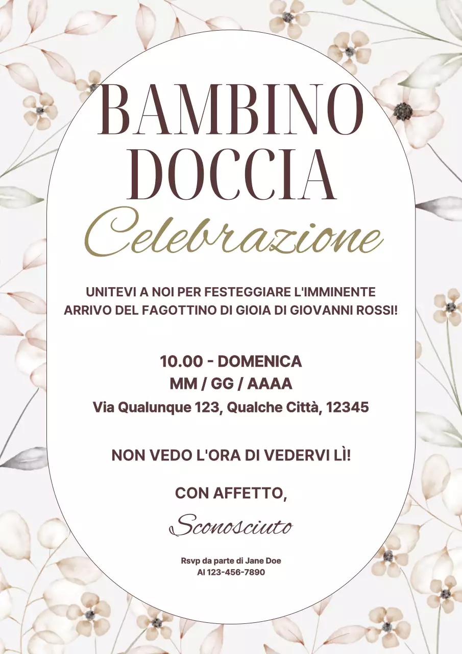 Invito elegante beige per la festa del bebè