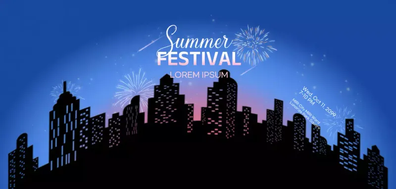 Night sky fireworks concept with black and blue gradients