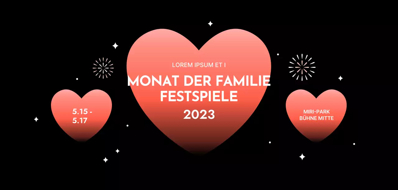 Festival-Design mit Farbverlauf Herzen auf einem schwarzen Hintergrund