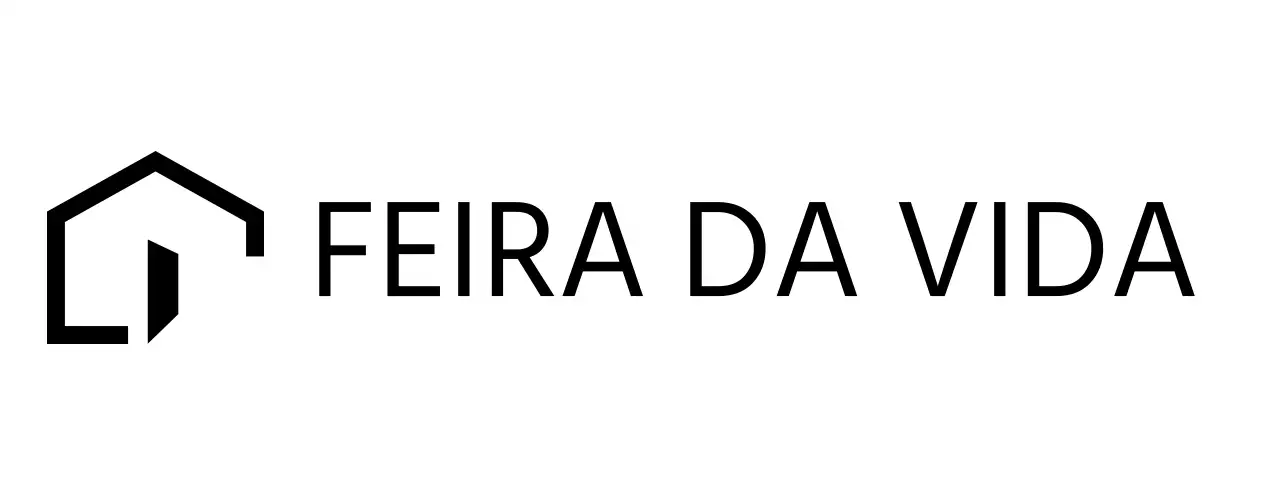 Feira de interiores simples com ilustrações em forma de casas