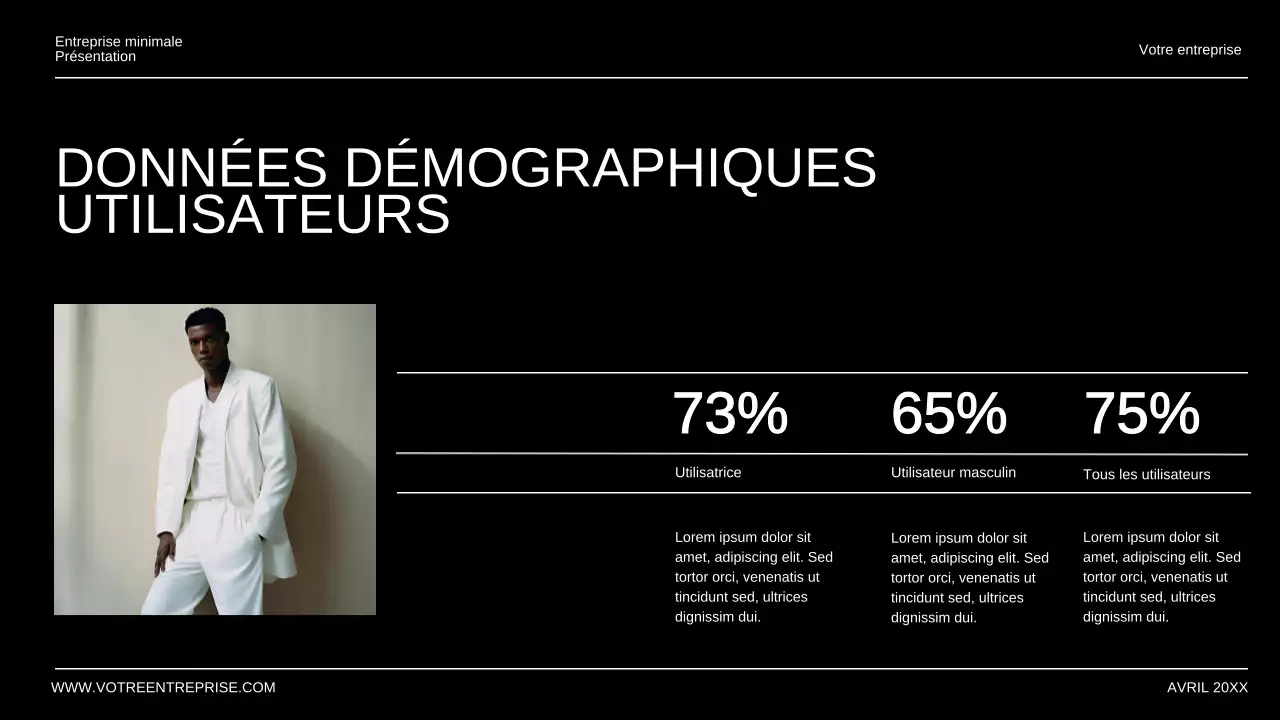 Présentation d'entreprise minimale en noir et blanc