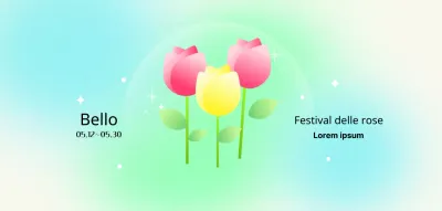 Festa dei fiori con illustrazioni floreali e sfondi sfumati per un'atmosfera luminosa e allegra.
