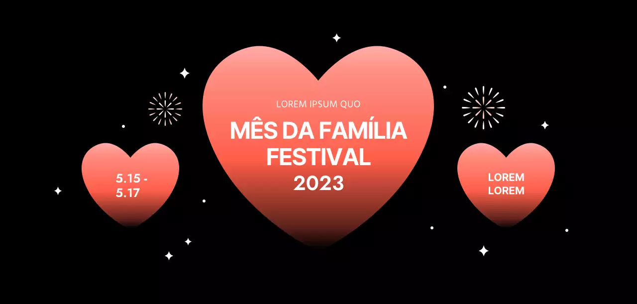 Desenho de um festival com corações em degradé sobre um fundo preto
