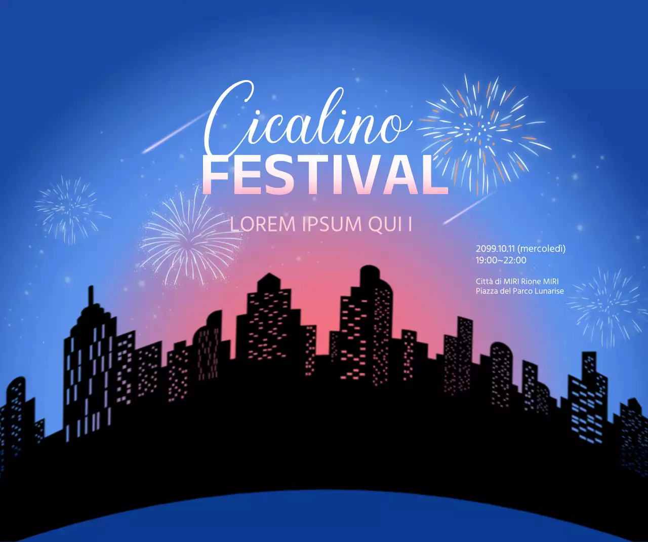 Concetto di fuochi d'artificio nel cielo notturno con sfumature nere e blu