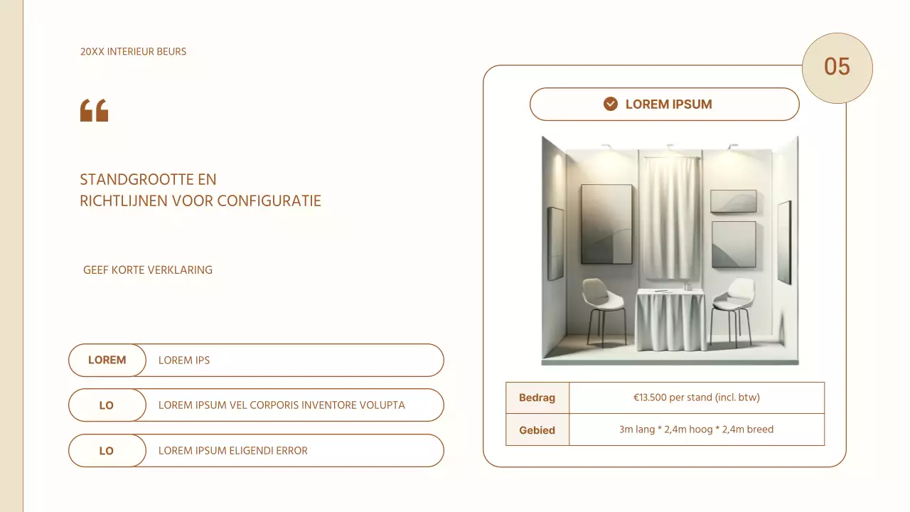 Eenvoudig beursvoorstel voor interieur in beige en bruin