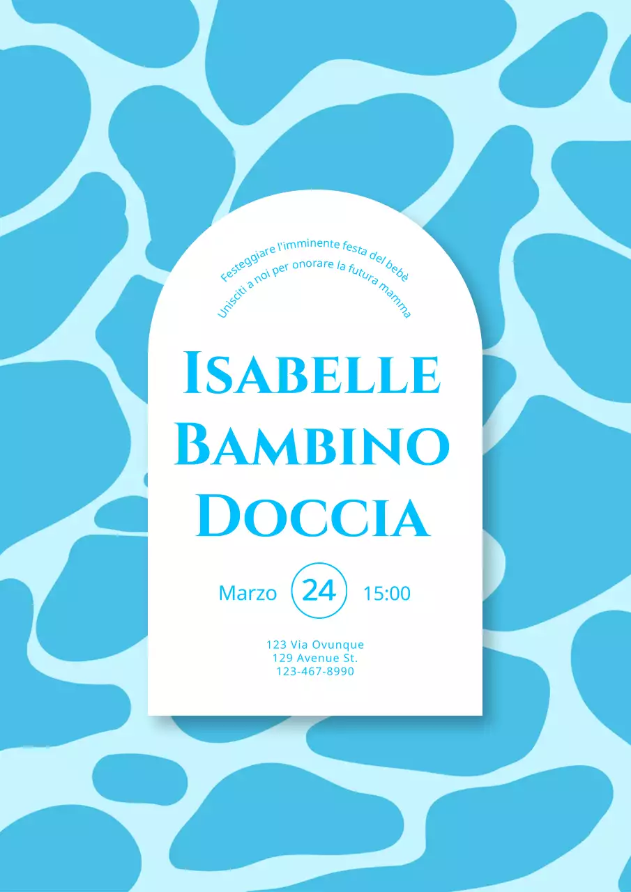Invito per baby shower astratto blu e bianco