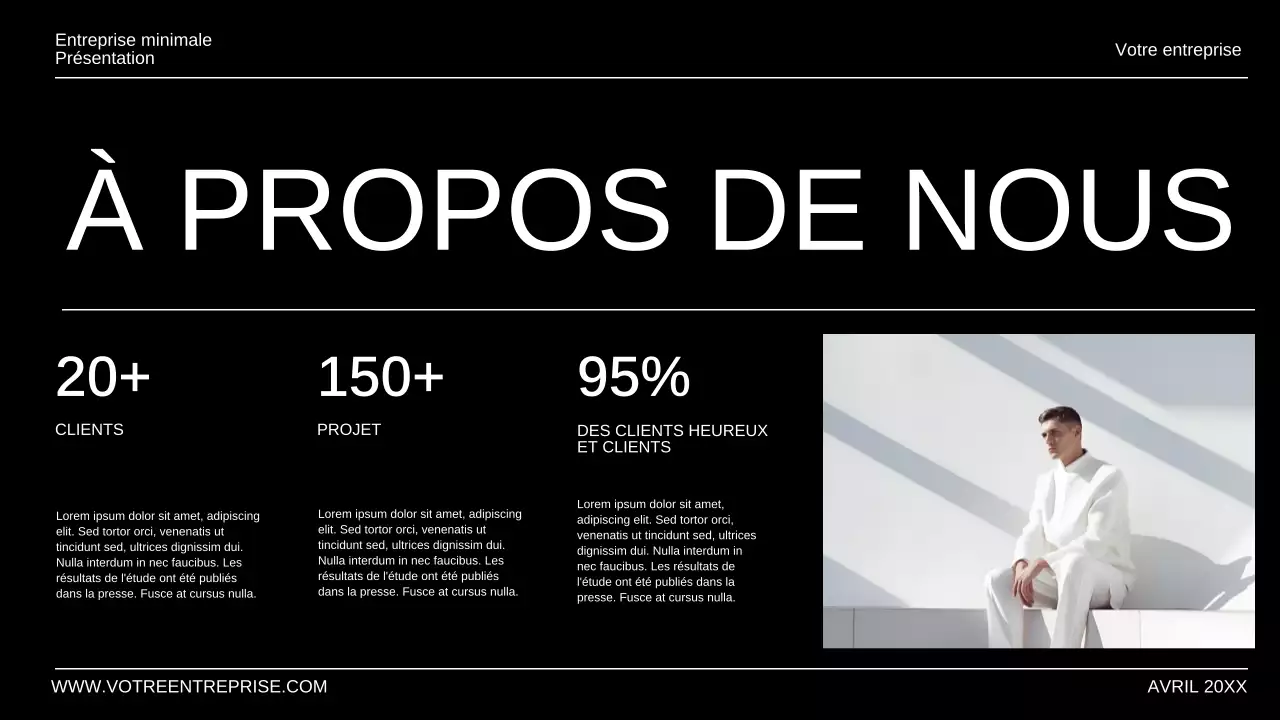 Présentation d'entreprise minimale en noir et blanc