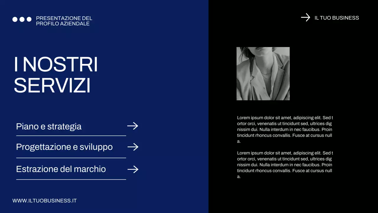 Profilo aziendale minimale blu e nero