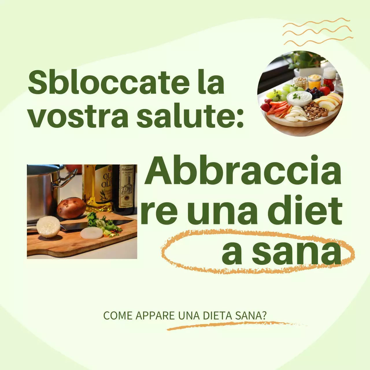 Guida ai cibi sani moderni verde e arancione
