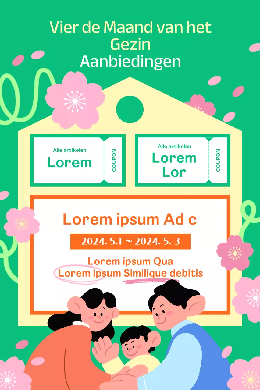 Familiemaand banner met kersenbloesems op de achtergrond