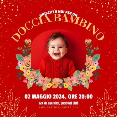Invito per baby shower caldo rosso e giallo