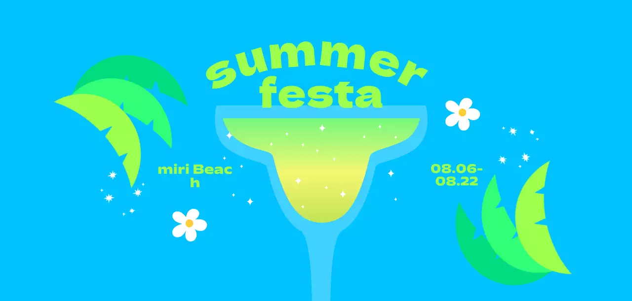 ヤシの木や花が咲き乱れる、涼しげで清涼感のある夏祭り。