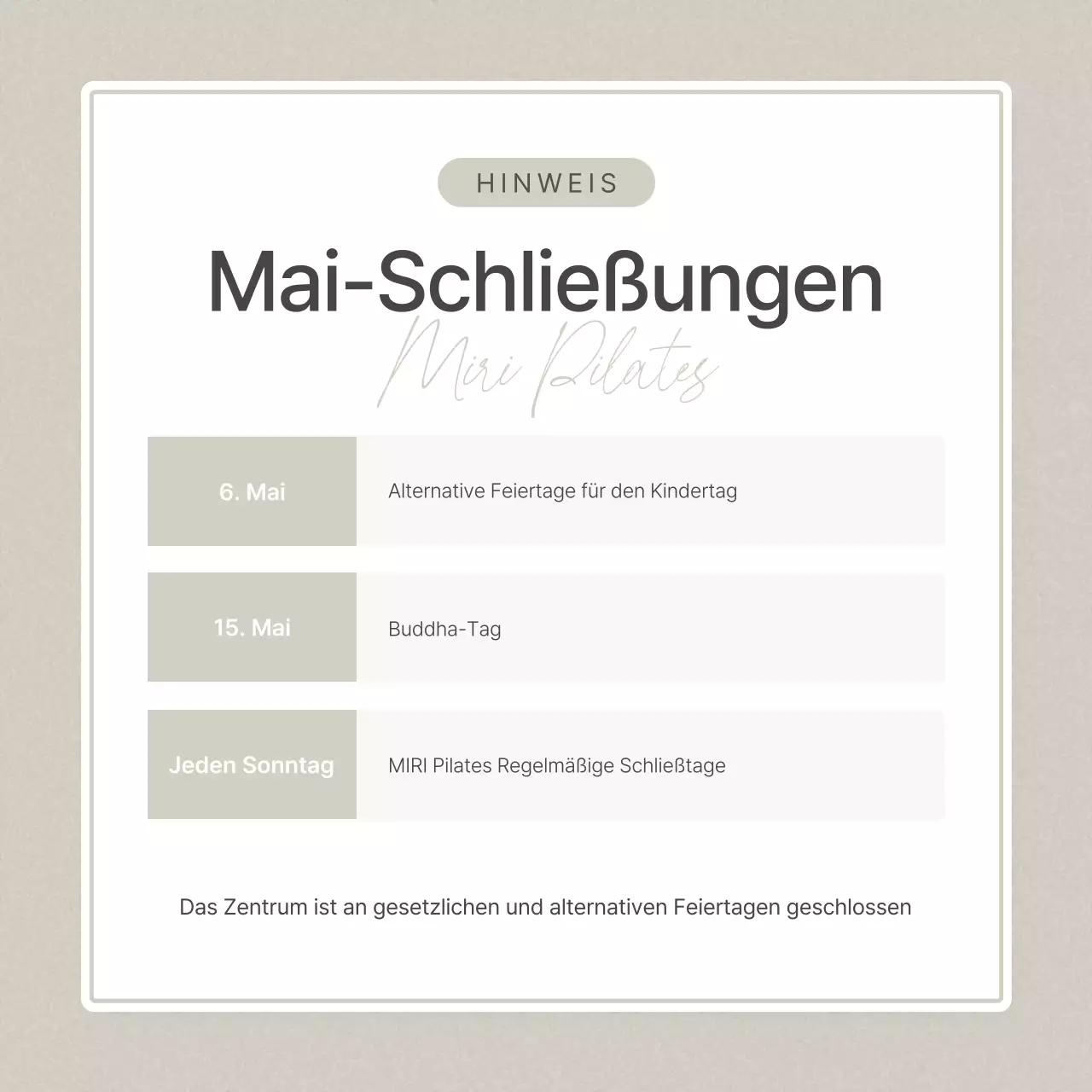 Modern Pilates in Beige und Gelb Ankündigung für Social Media Marketing Feed