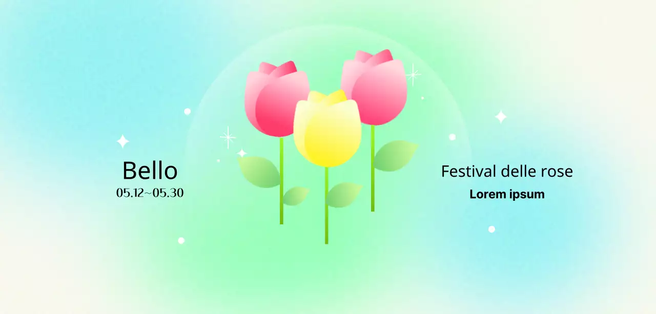 Festa dei fiori con illustrazioni floreali e sfondi sfumati per un'atmosfera luminosa e allegra.