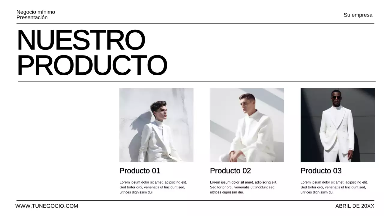 Presentación empresarial minimalista en blanco y negro