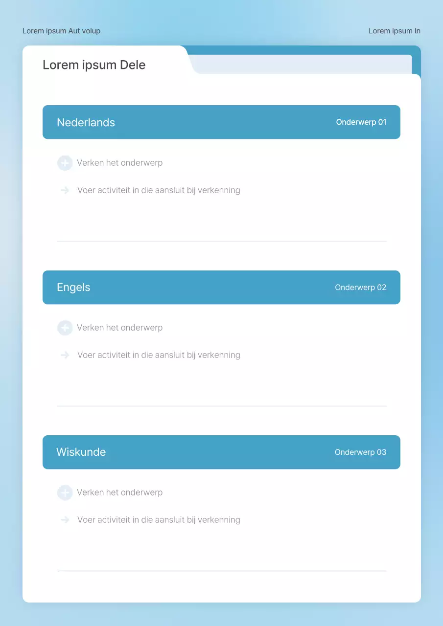 Een eenvoudig folderconcept in lichtblauw en wit voor een schoolagenda