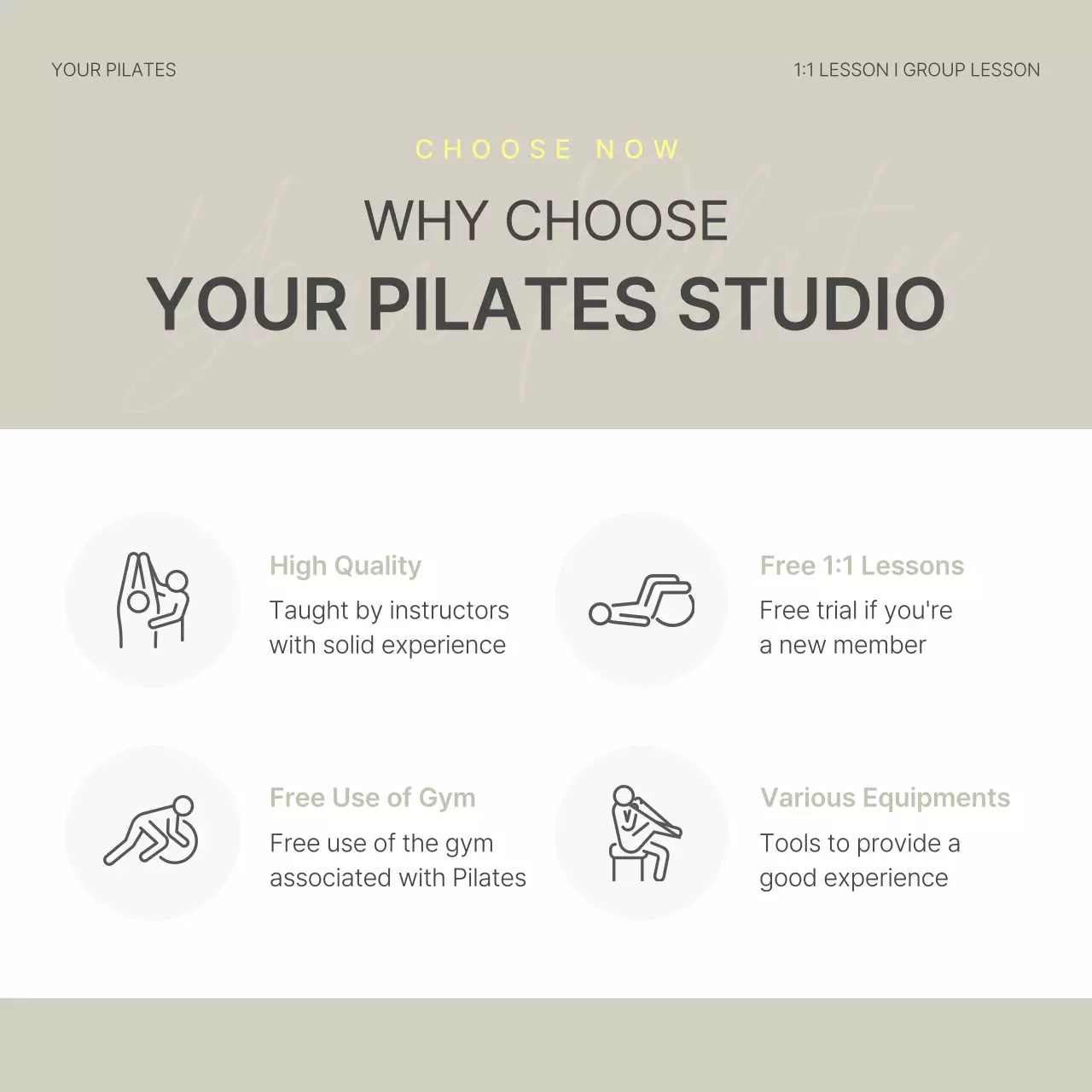 Beige Minimal Pilates Promotion Social Media Post