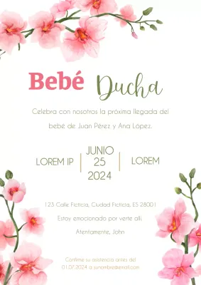 Invitación Baby Shower Flores Naturales Rosa