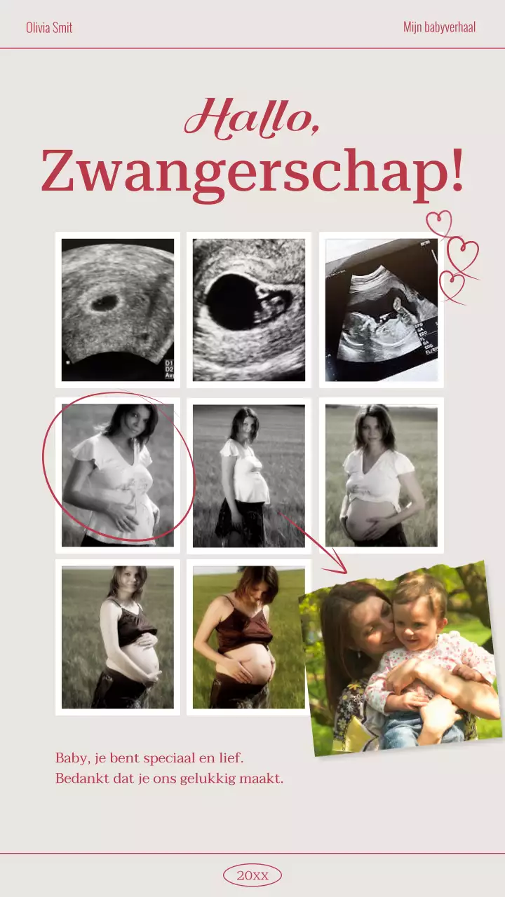 Een eenvoudige zwangerschapspost in beige en rood