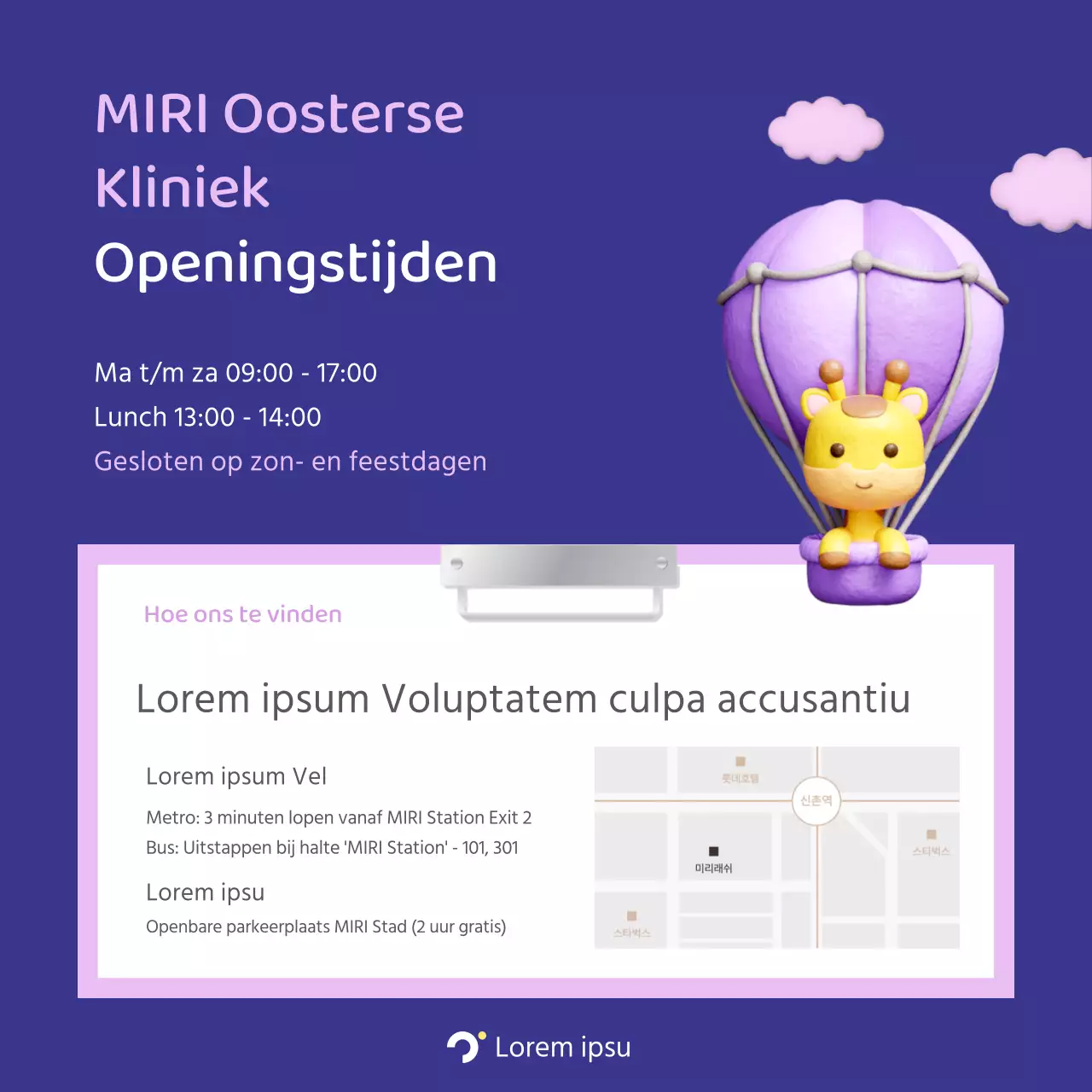 Een paarse en roze, knuffelige groeikliniek promoten