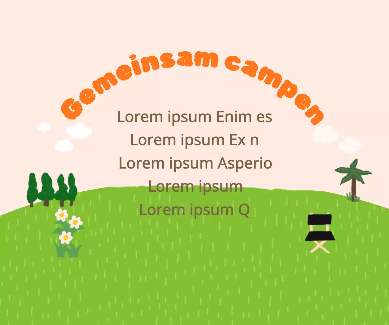 Heller und fröhlicher Campingplatz mit handgezeichneten Illustrationen