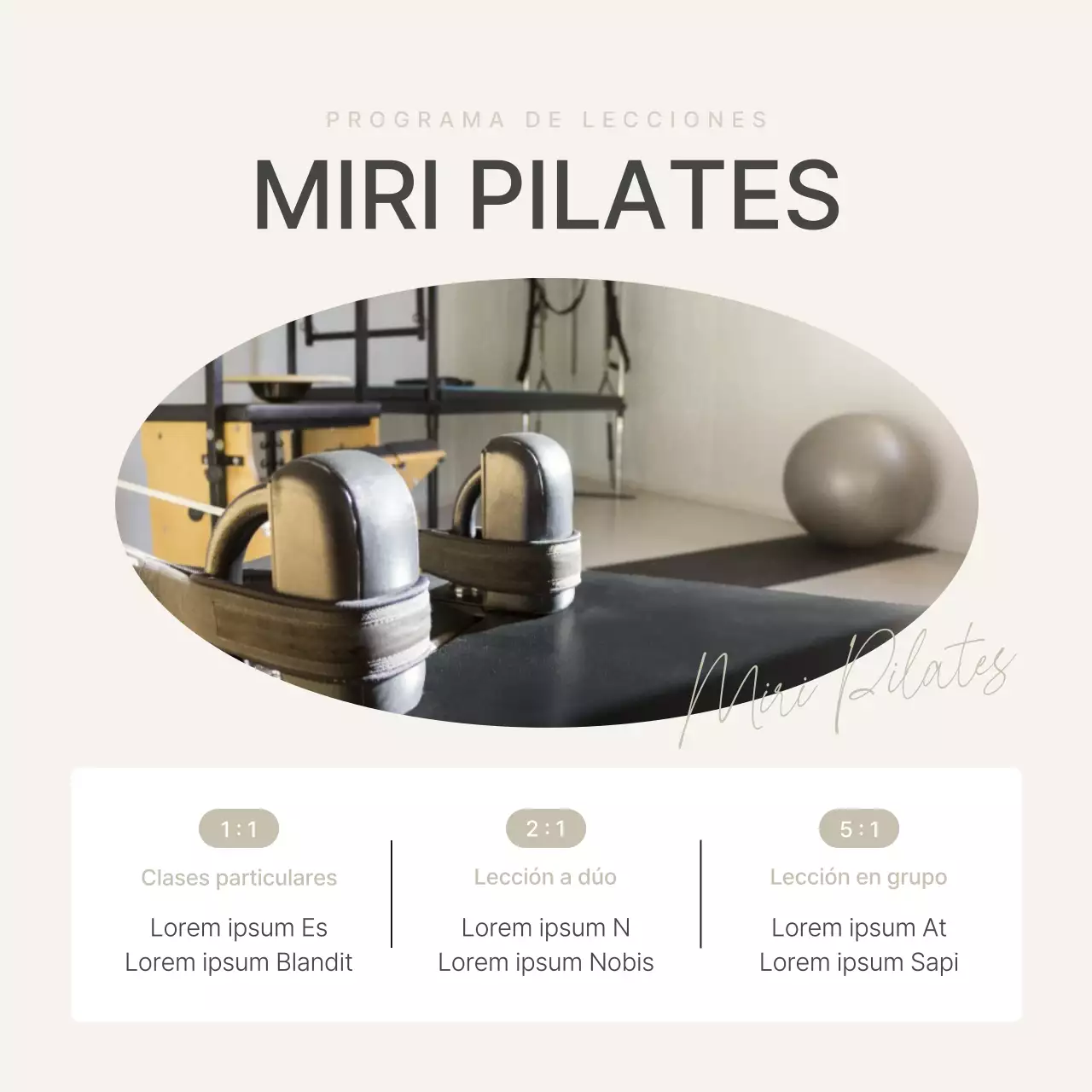 Guía del programa de clases de Pilates moderno en beige y marfil