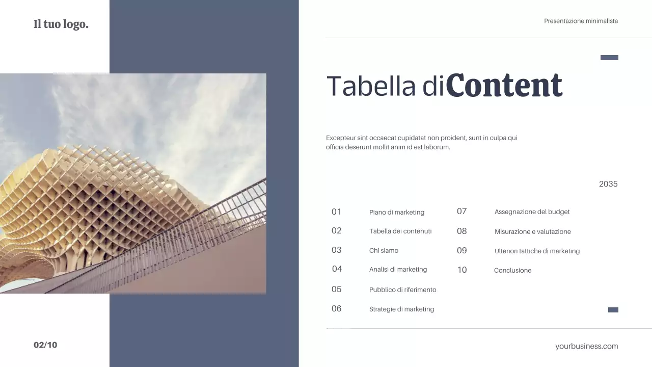 Bianco Blu Minimo Semplice Piano di Marketing Strategico