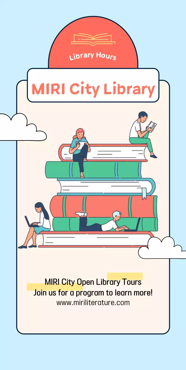Designing a public library with illustrations of books and people