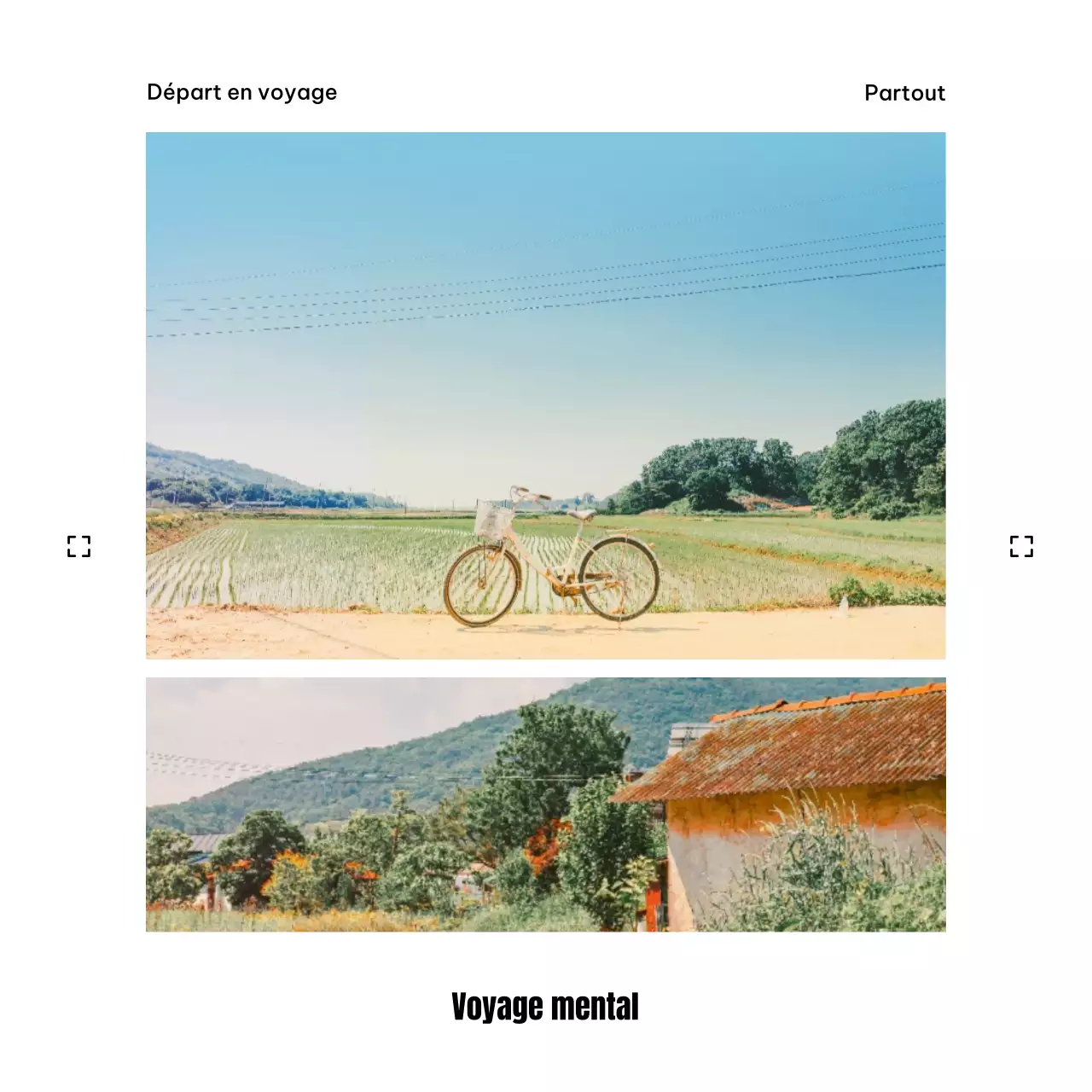 Annonce minimaliste de sentiments et de photos de voyage en blanc et bleu clair