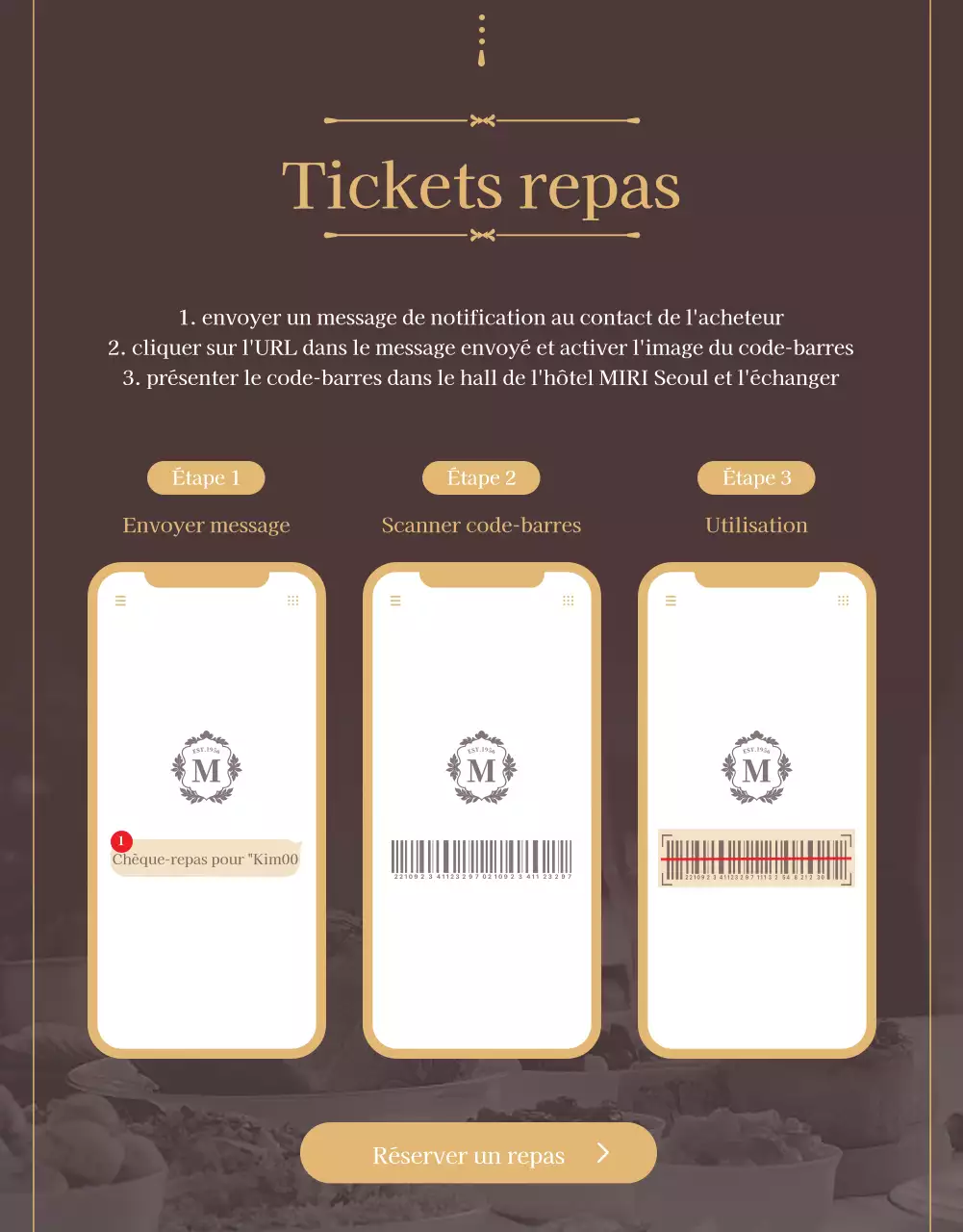 Promouvoir un bon de repas pour un luxueux restaurant buffet en marron et or