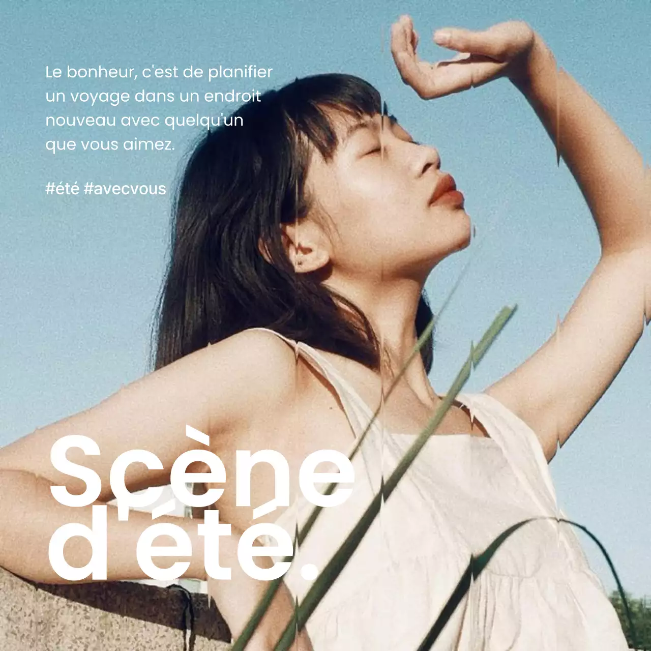 Un poste d'été émotionnel en blanc et bleu clair