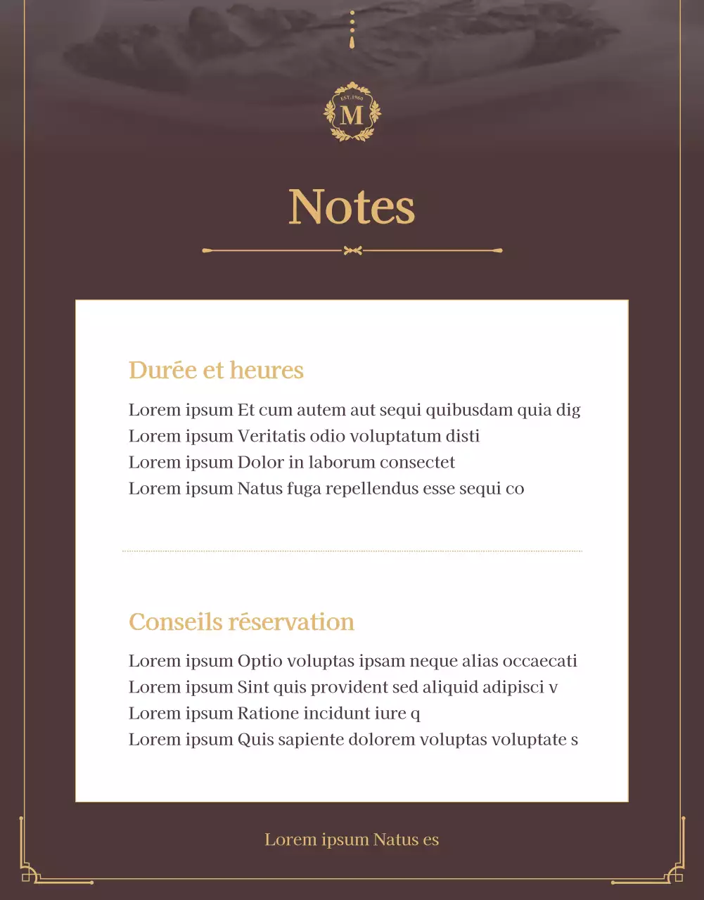 Promouvoir un bon de repas pour un luxueux restaurant buffet en marron et or