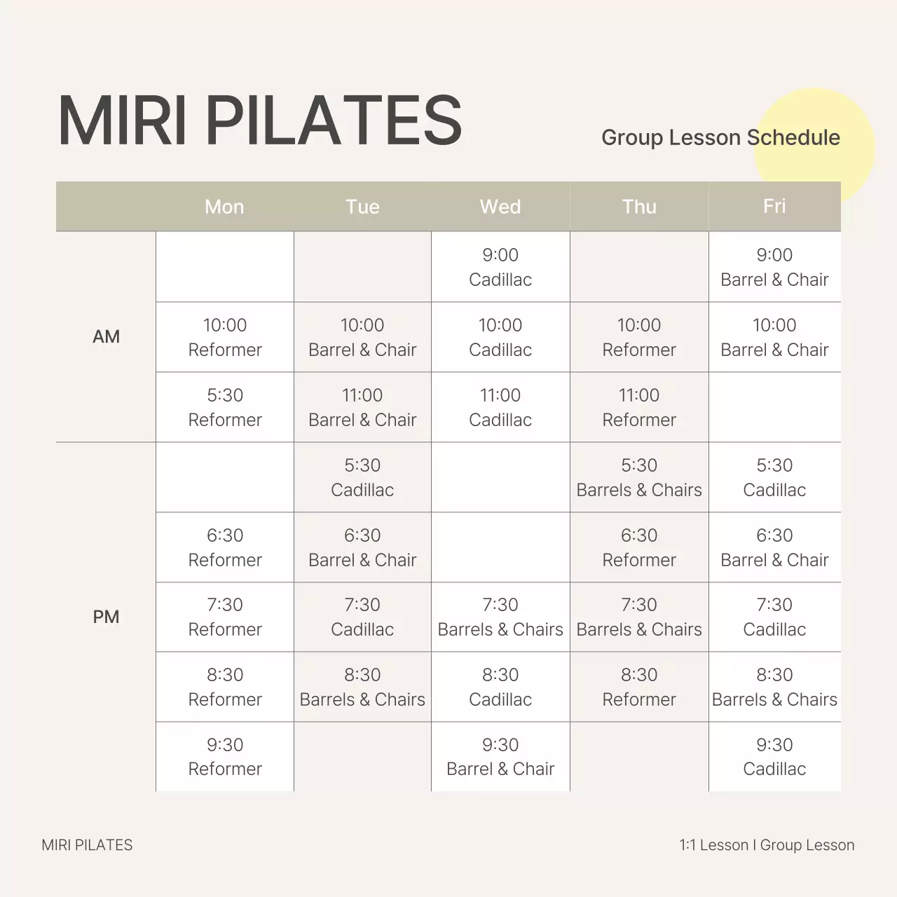 Beige Minimalist Pilates Schedule Social Media Post