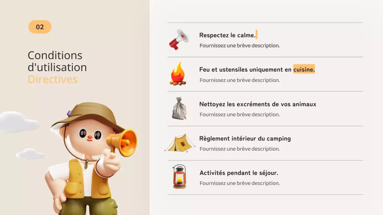 Guide du camping d'été orange et beige