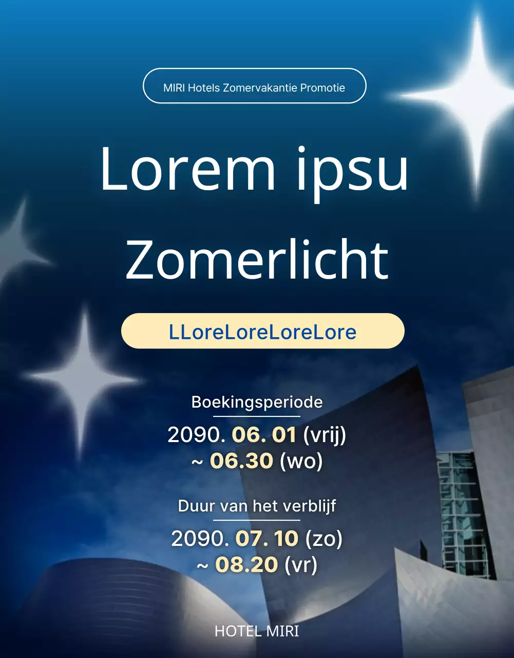 Promoot de zomervakantieaanbiedingen van je hotel in trendy blauwe en lichtblauwe tinten