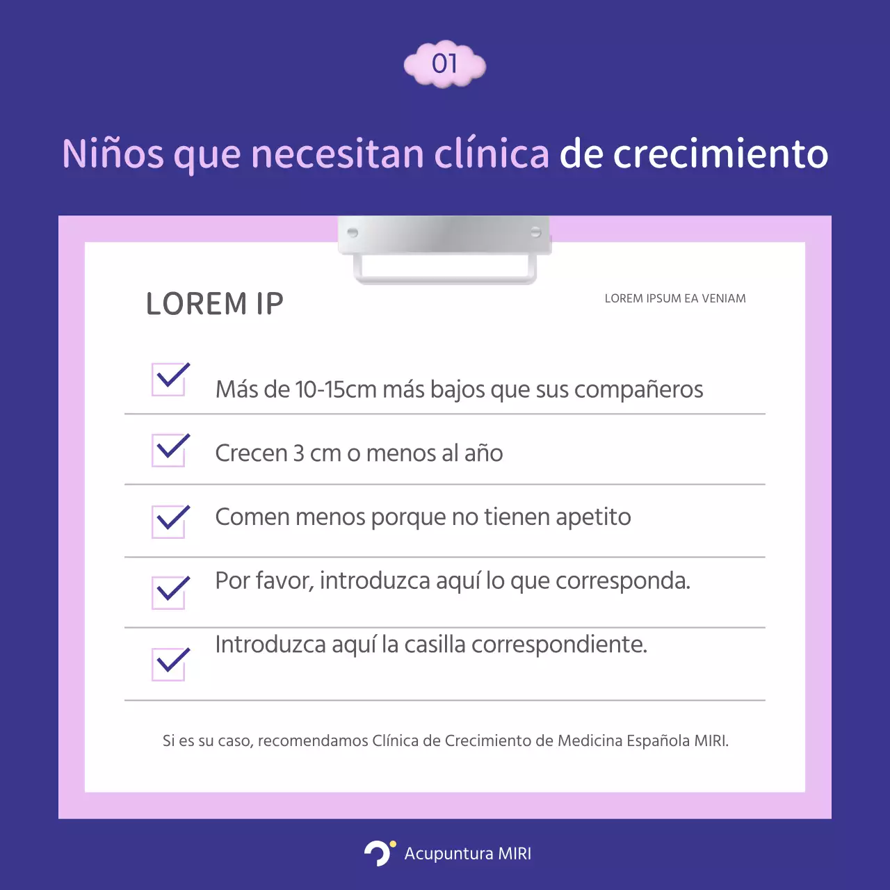 Promover una clínica de crecimiento en altura de color púrpura y rosa, de peluche