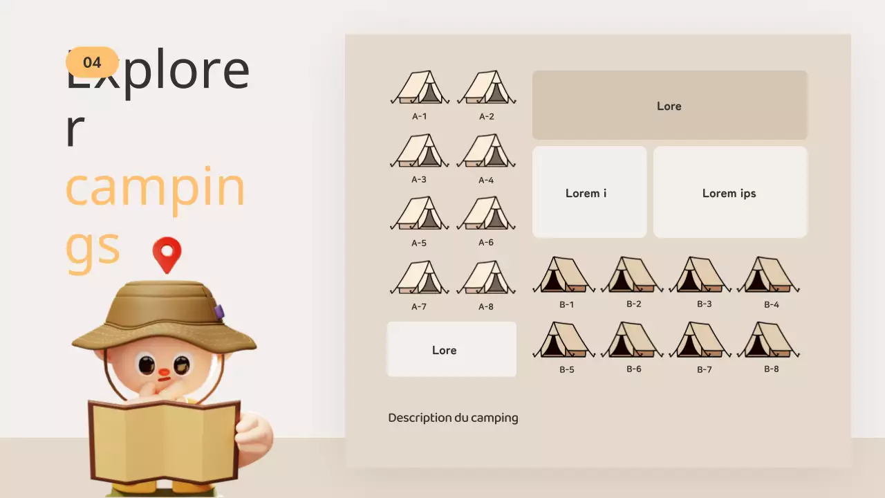 Guide du camping d'été orange et beige