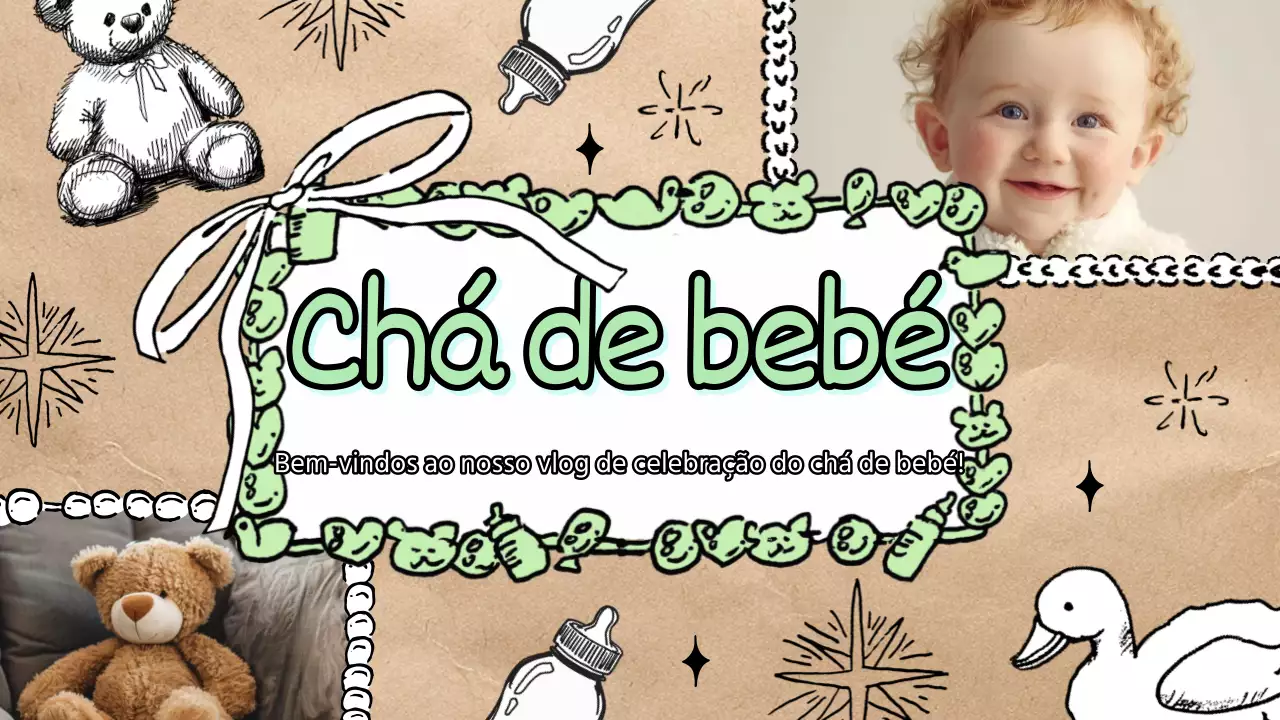 Anúncio giro de chá de bebé em verde e cinzento