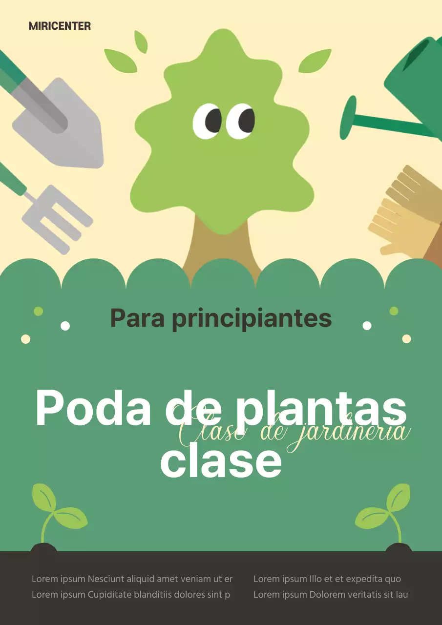 Un bonito cartel promocional de una clase de jardinería en verde