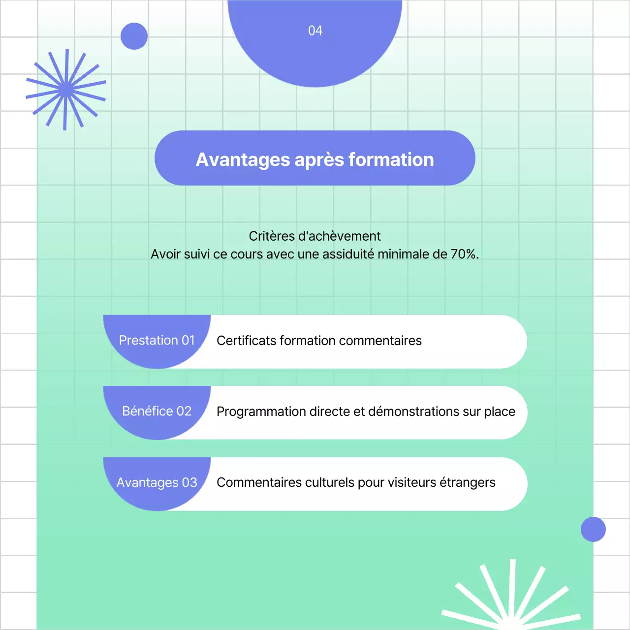 Annonce de stage d'interprète culturel géométrique bleu et menthe